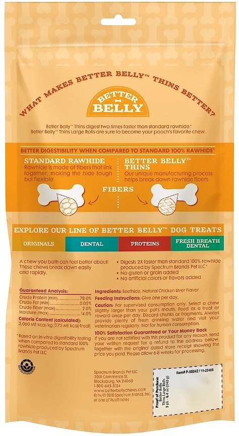 Better Belly Thins Rawhide Roll Dog Treats