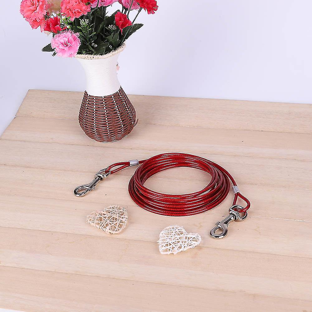 Long Steel Wire Dog Leash Outdoor Camping Picnic Strong Pet Safety Cable Rope 5mm*5m(Red)