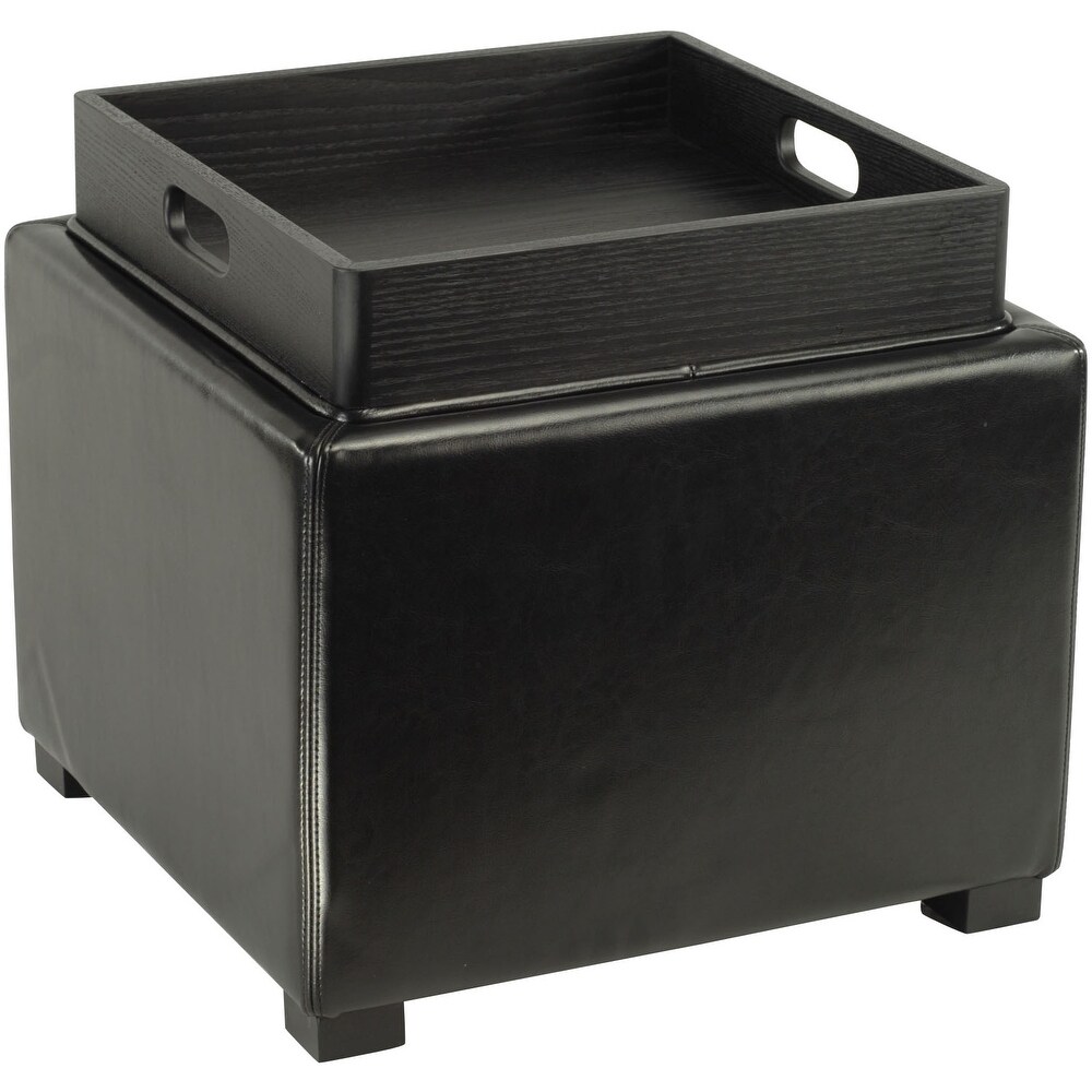 SAFAVIEH Black Square Storage Tray Ottoman