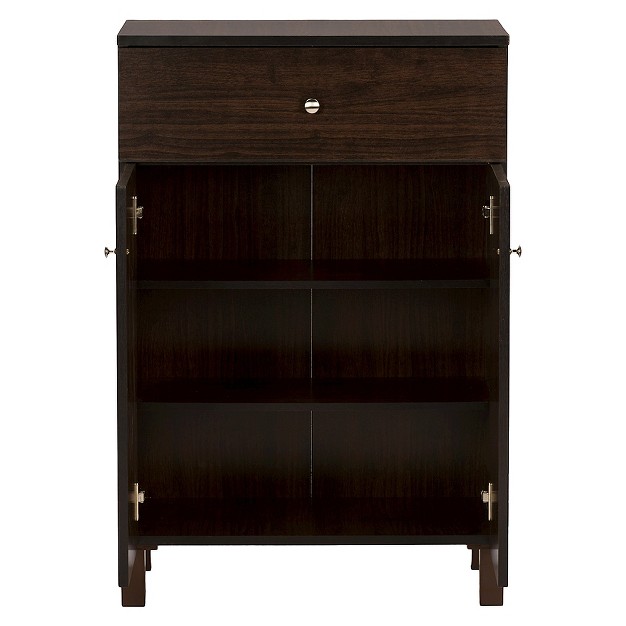 Felda Modern Shoe Cabinet With 2 Doors And Drawer Dark Brown Baxton Studio