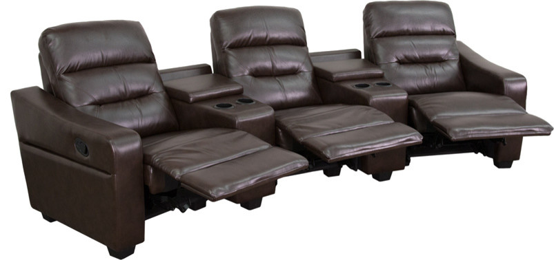 Flash Furniture 3 Seat Leather Reclining Home Theater Seating  Black   Transitional   Theater Seating   by VirVentures  Houzz