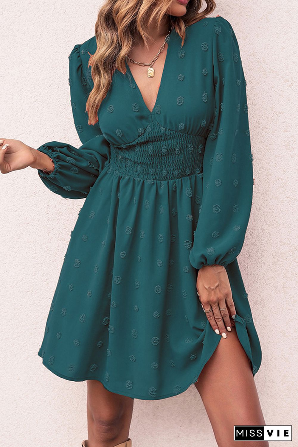 Polka Dot V Neck Short Sleeves Dress Wholesale