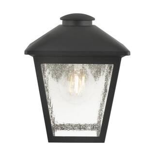 Hampton Bay Malena 1-Light Black Hardwired Outdoor Wall Lantern Sconce with Clear Seeded Glass 5294503012