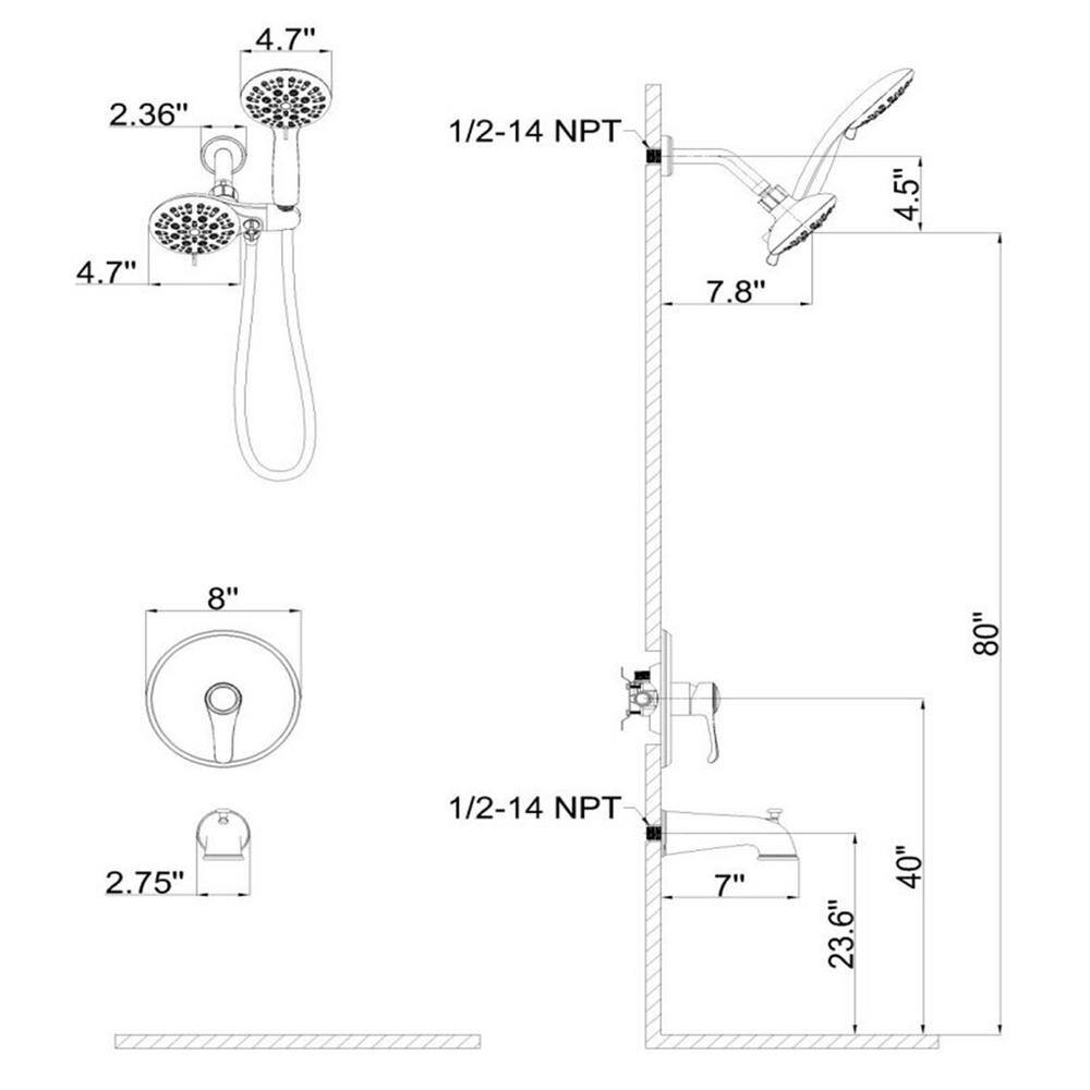 Maincraft Single Handle 3-Spray Tub and Shower Faucet 1.8 GPM with 4 in. Shower Head in Chrome (Valve Included) D01-SS17