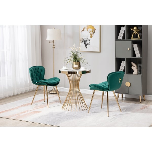 Contemporary Velvet Upholstered Dining Chair with Polished Gold Legs， Set of 2