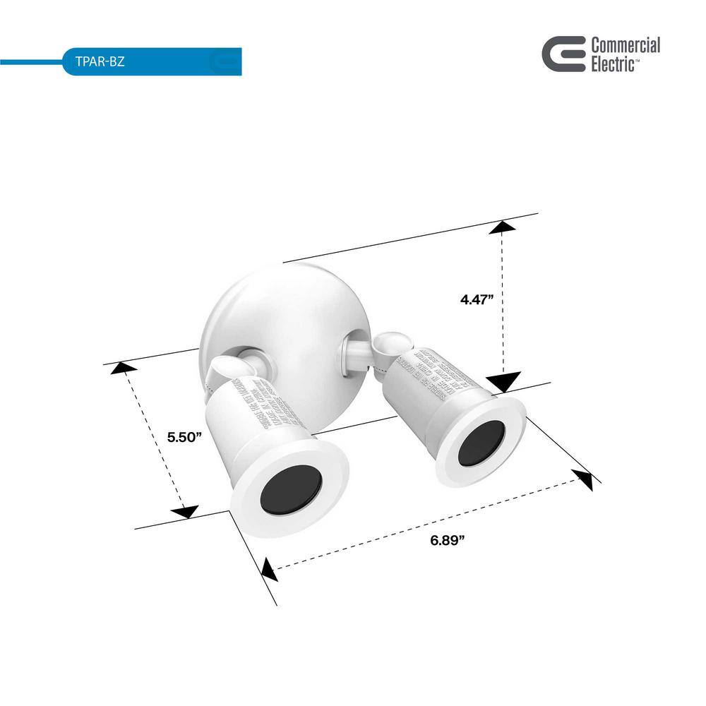 Commercial Electric Twin-Head White Outdoor Flood Light for Outdoor Security Lighting TPAR-WH