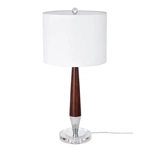 Regan Chrome+Off-White 1-Light Drum Fabric Shade Table Lamp