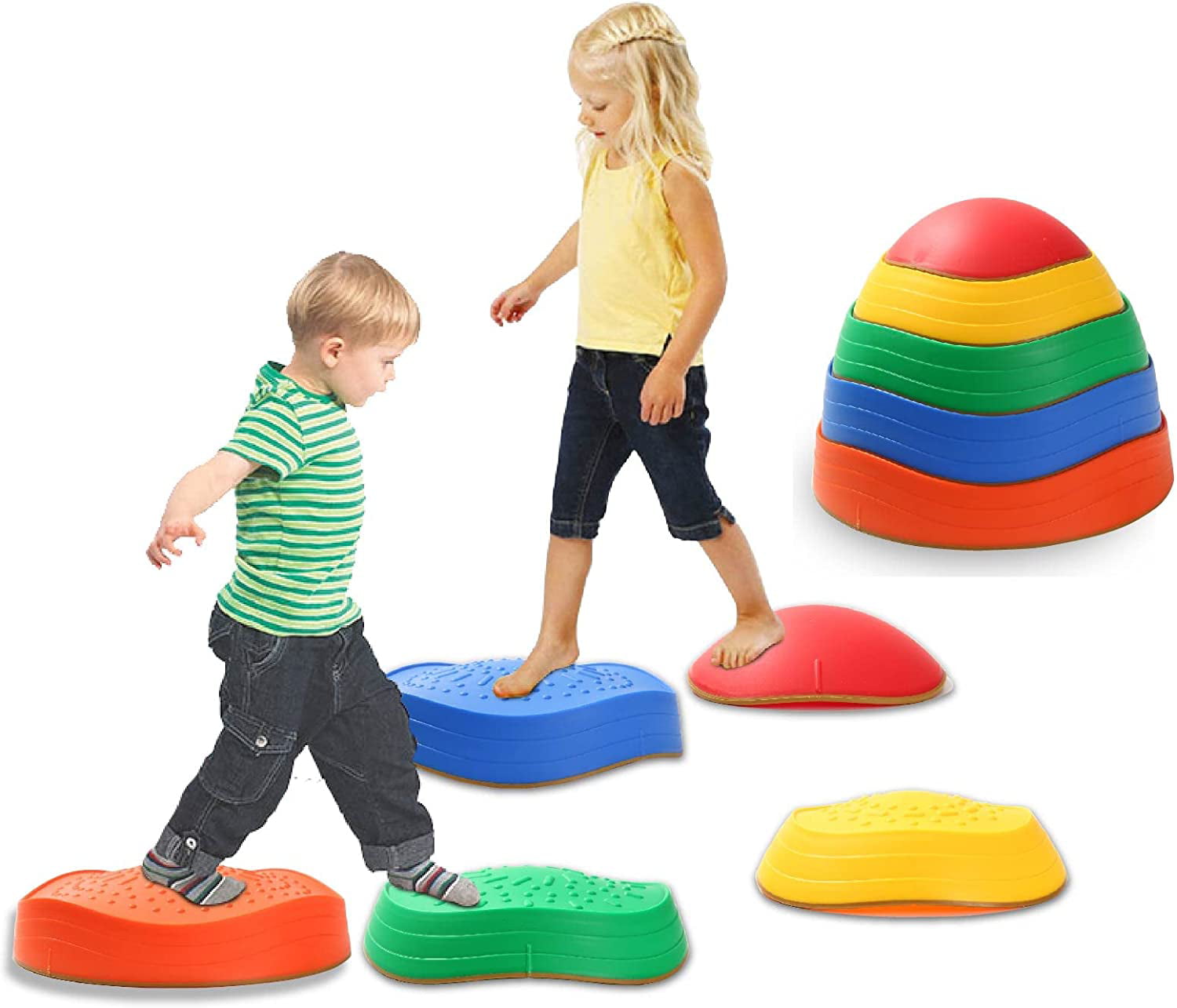 Stepping Stones for Kids, 5pcs Non-Slip Plastic Balance River Stones for Promoting Children's Coordination Skills Obstacle Courses Sensory Toys for Toddlers