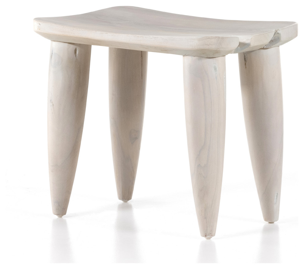 Zuri outdoor stool  new ivory teak   Midcentury   Accent And Garden Stools   by AFB Decor  Houzz