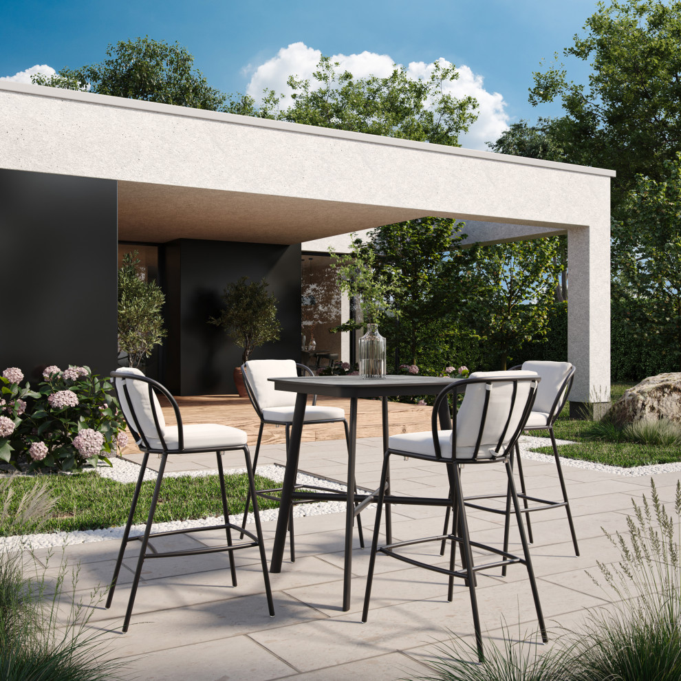 Malti Bar Chair  Bliss Linen Cushion  Carbon Powder Coated Aluminum  Set of 2   Midcentury   Outdoor Dining Sets   by Oxford Garden  Houzz