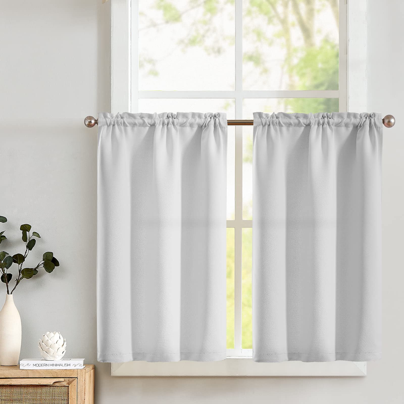 Curtainking Blackout Kitchen Curtains 36 Inch 2 Panels Soft Tier Curtains Rod Pocket Short Window Curtains for Bathroom Light Grey