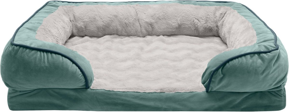 FurHaven Velvet Waves Perfect Comfort Orthopedic Sofa Cat and Dog Bed， Celadon Green， Large