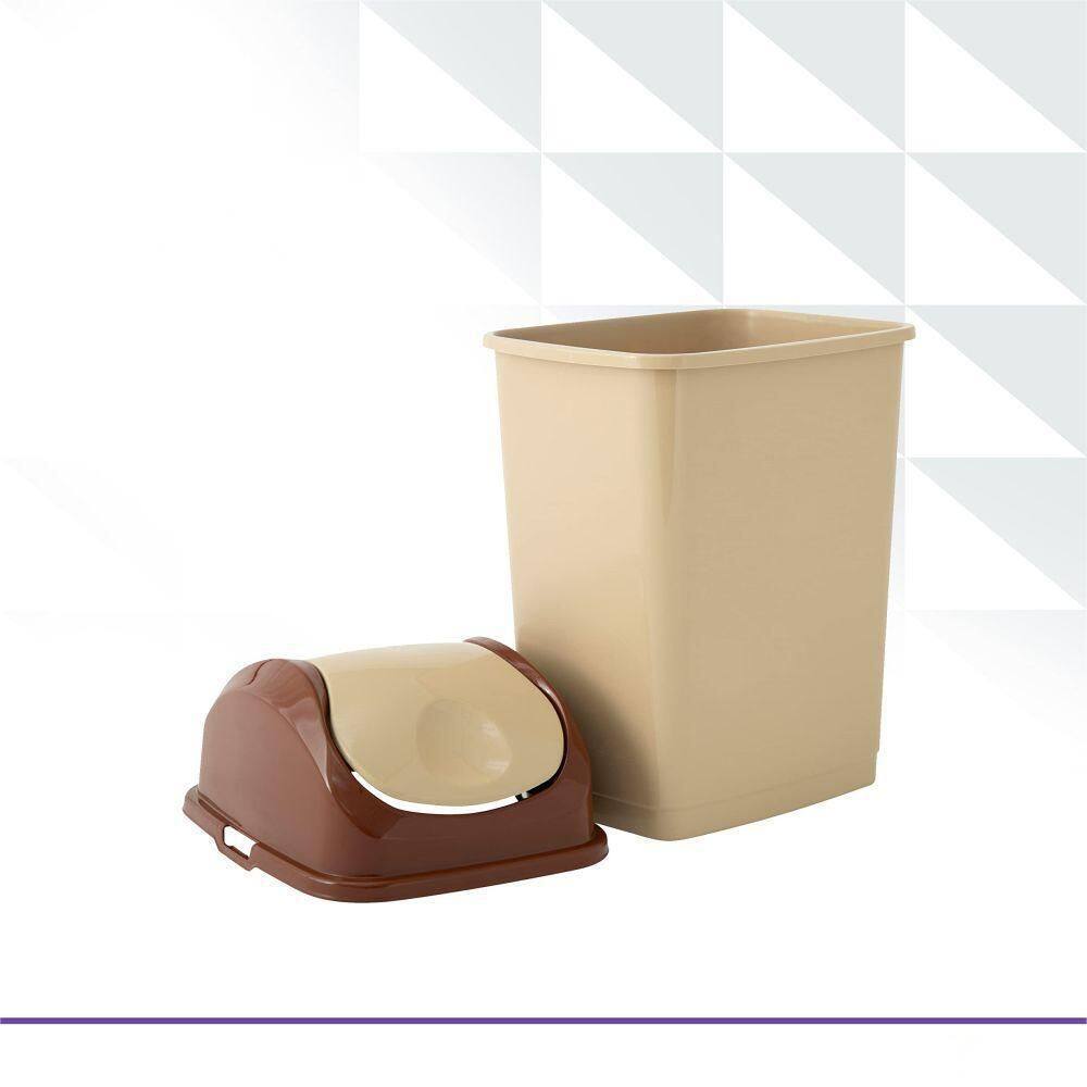 Dracelo 4.7 Gal. Trash Can Wastebasket with Swing Top Lid in Beige B00XLOVD6M