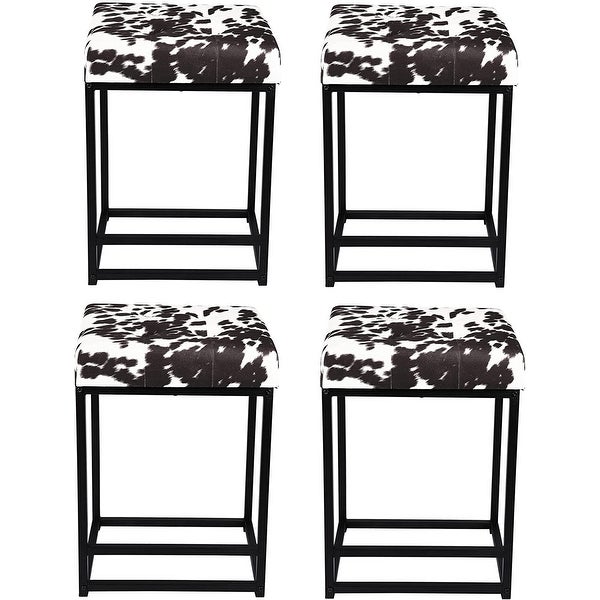 24 Inch Square Upholstered Metal Bar Stool- Set of 4