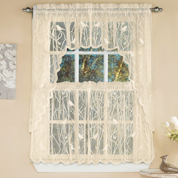 Collections Etc Lace Window Caf Curtain Swags With Songbirds amp Branches