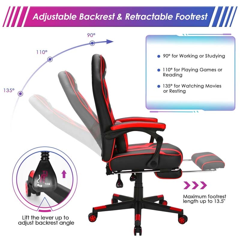 Massage Gaming Chair, Swivel Office Recliner, Adjustable Racing Computer Chair with Lumbar Support, Headrest & Retractable Footrest