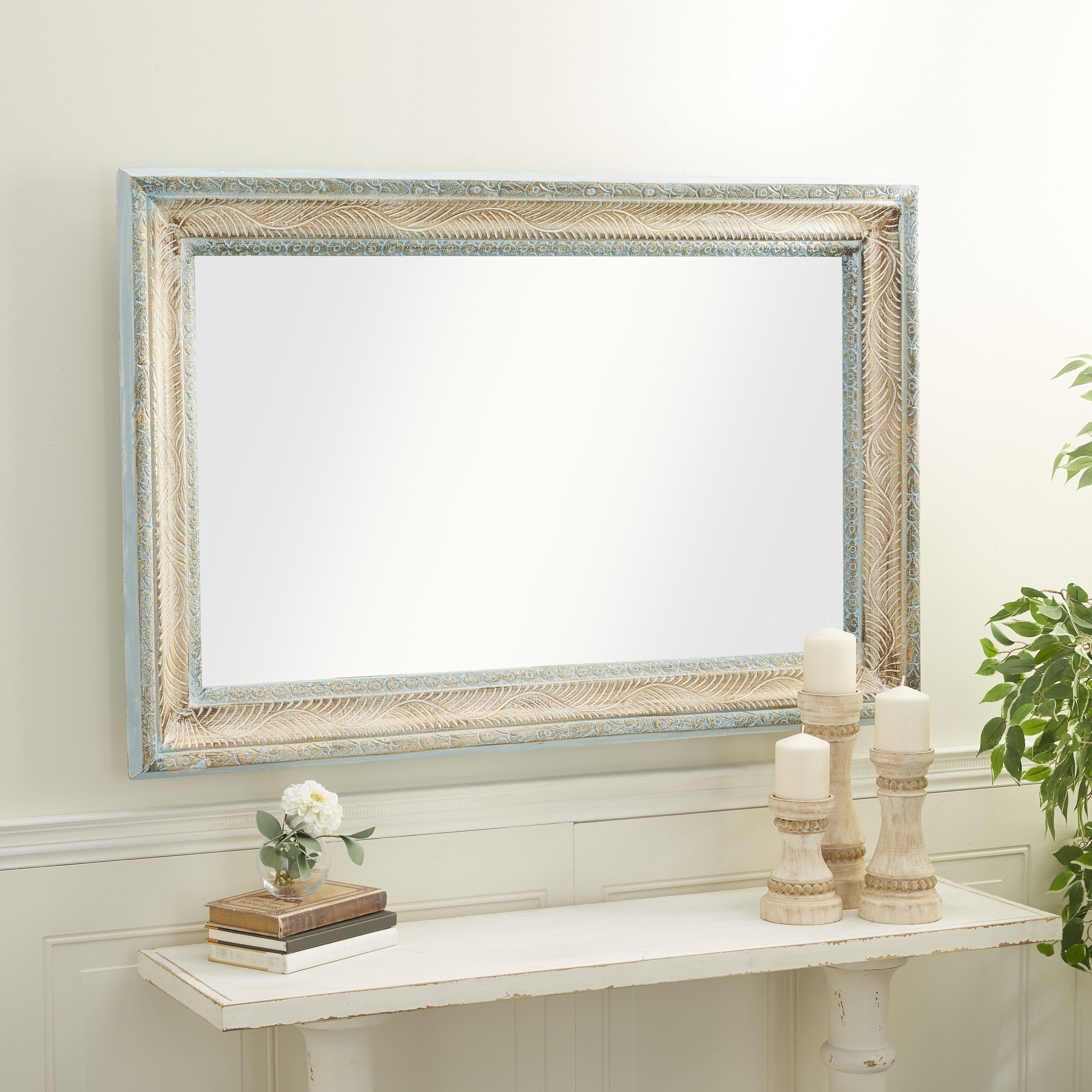 White Wood Farmhouse Wall Mirror 48 x 32