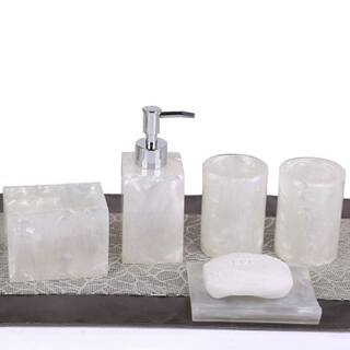 Dracelo 5-Piece Bathroom Accessory Set with Dispenser Tumbler Toothbrush Holder Soap Dish in. White B071LNNTRB