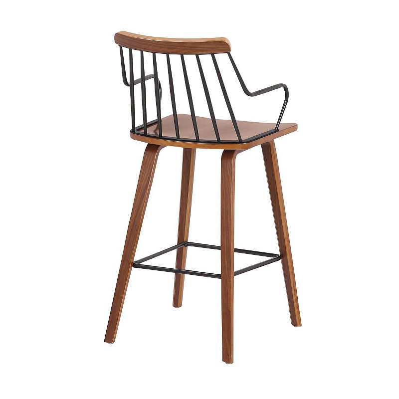 26 Inches Counter Height Barstool with Spindle Back， Brown and Black