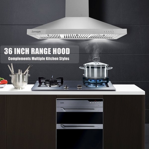 36 in. 450 CFM Ducted Wall Mounted Range Hood in Silver with 3 Filters