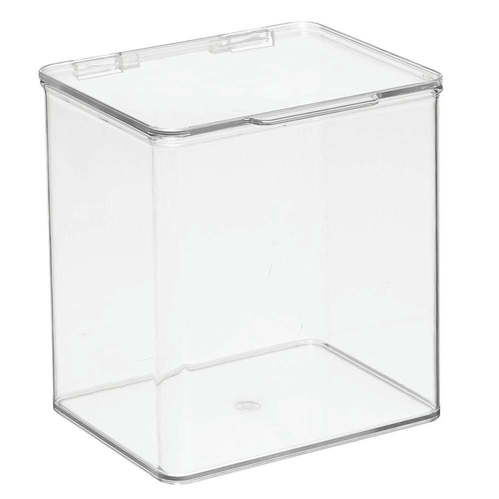 mDesign Plastic Household Stackable Storage Organizer Box Containers with Hinged Lid for Bedroom, Bathroom, Entryway, Hallway, Kitchen, Garage, Playroom, or Craft Room, Clear