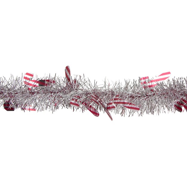 Silver Christmas Candy Cane Wrapped Tinsel Garland Unlit