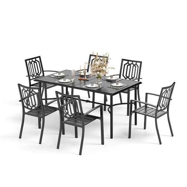 MAISON ARTS 7Piece Metal Patio Dining Set With 1 Rectangular Table and 6 Stackable Dining Chairs