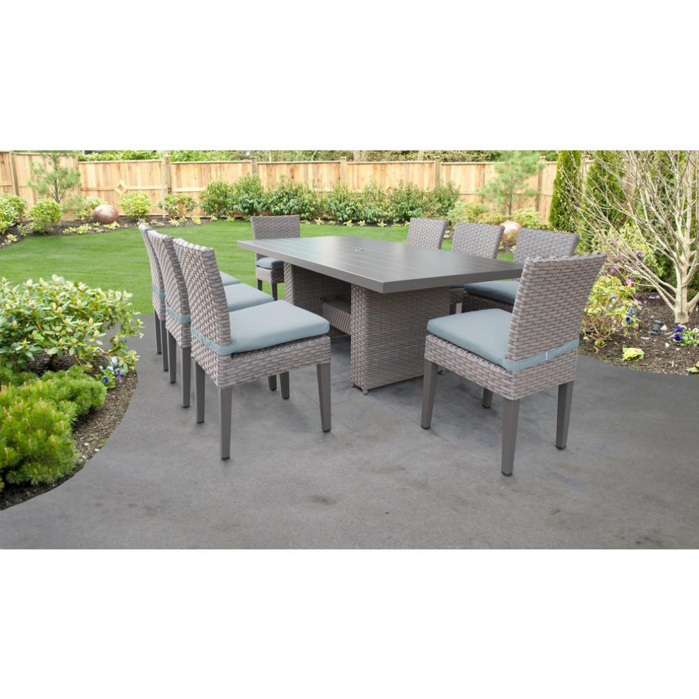 Florence Rectangular Outdoor Patio Dining Table With 8 Armless Chairs   Tropical   Outdoor Dining Sets   by TKClassics  Houzz