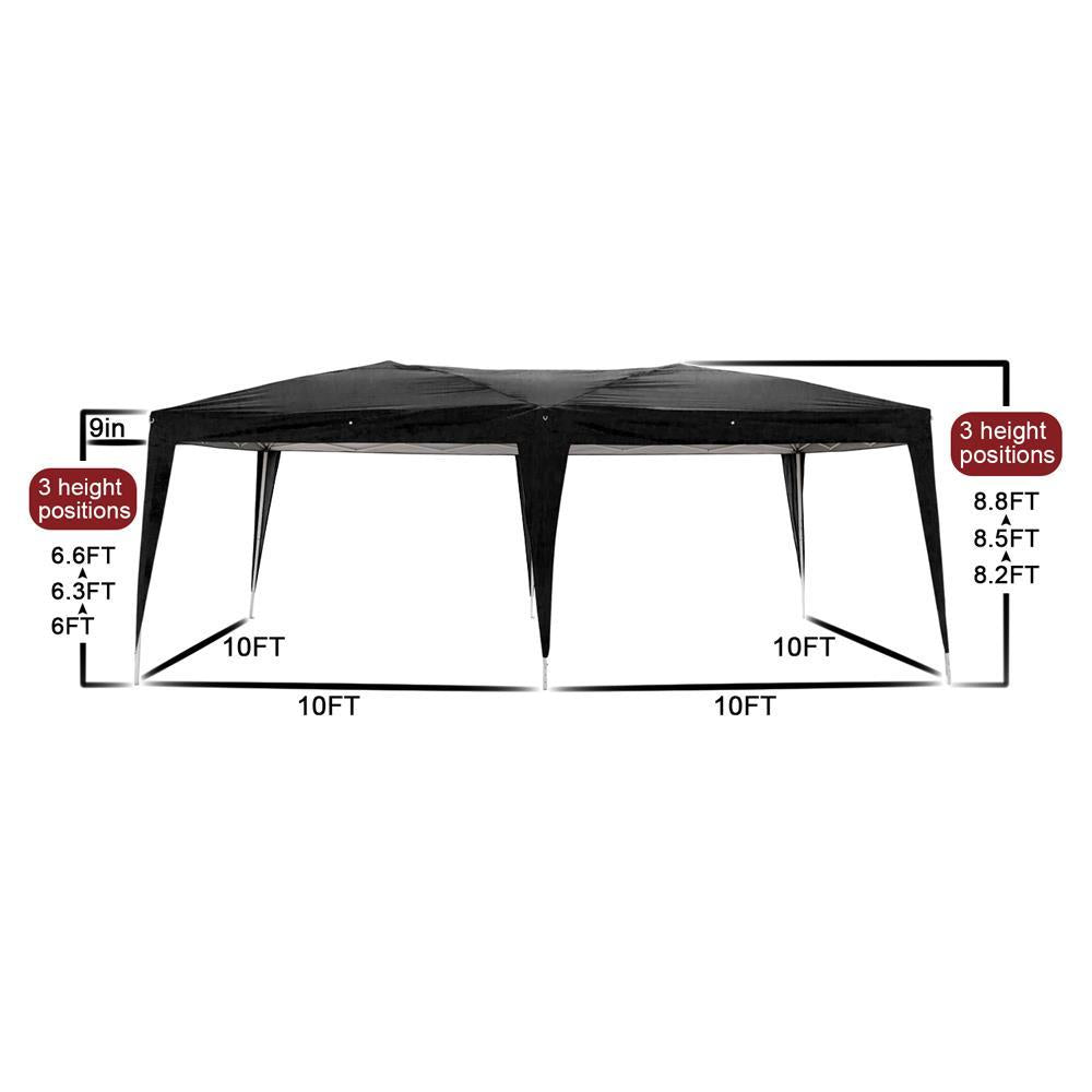 GoDecor 10'x 20' Pop Up Canopy Wedding Party Tent Outdoor Folding Gazebo Shade-6 Sides Black