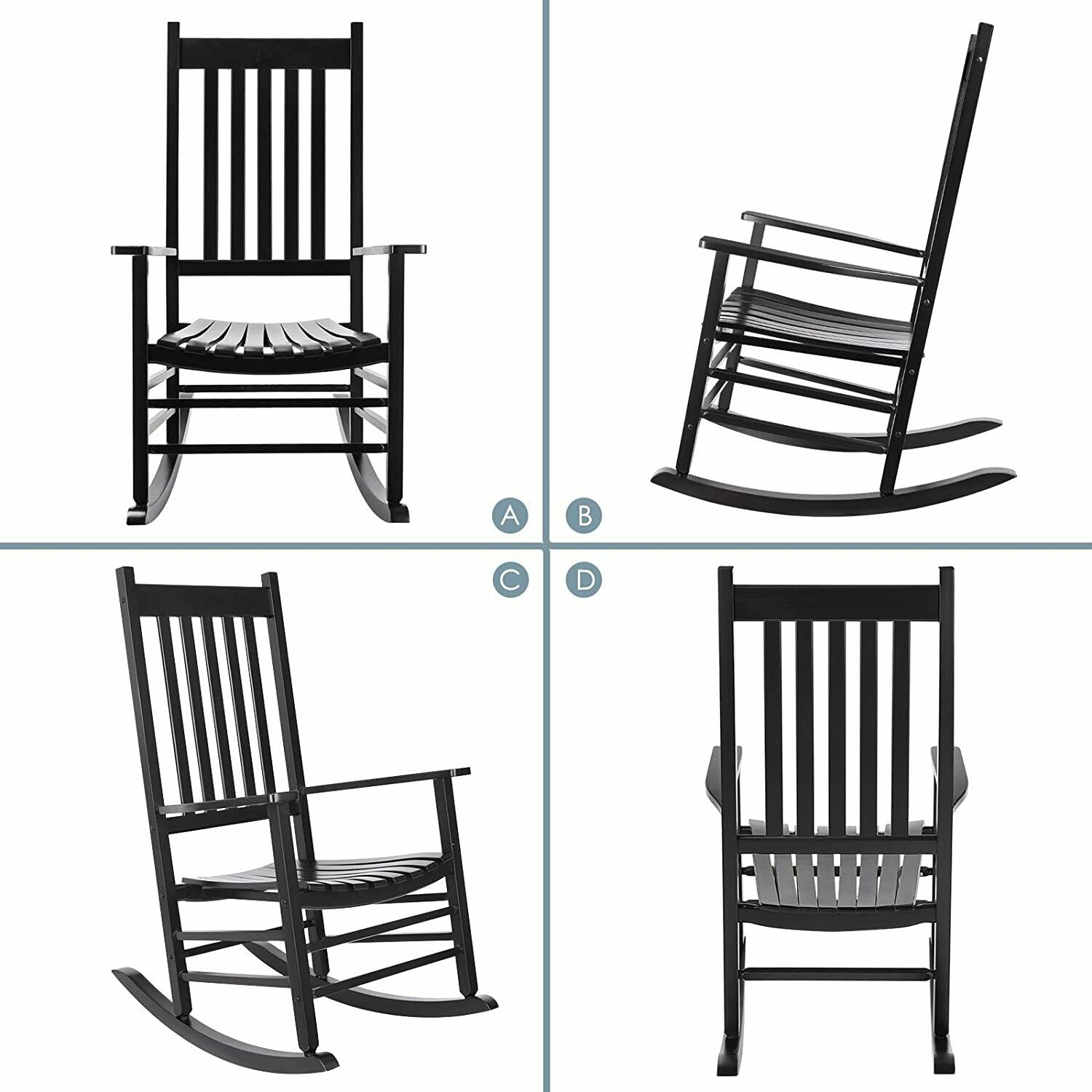 BAHOM Wooden Rocking Chair,Large Porch Rocking Chair for Garden, Balcony Black