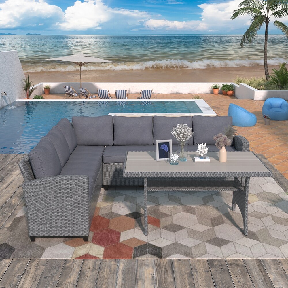 Outdoor Furniture PE Rattan Wicker Conversation Set  Weather Sectional Sofa Set with Table   Soft Cushions