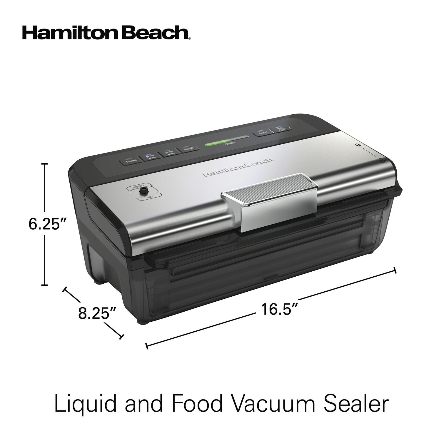 Hamilton Beach NutriFresh Food Vacuum Sealer Machine for Liquids and Food Preservation with 2-Roll Storage and Starter Kit， Model 78218