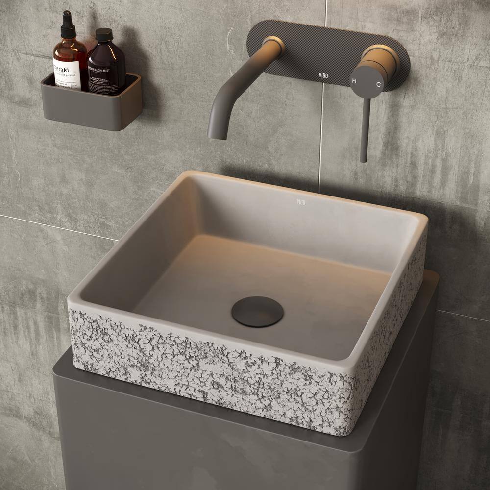 VIGO Cast Stone Aster Concrete Square Vessel Bathroom Sink in Ash Gray VG04051