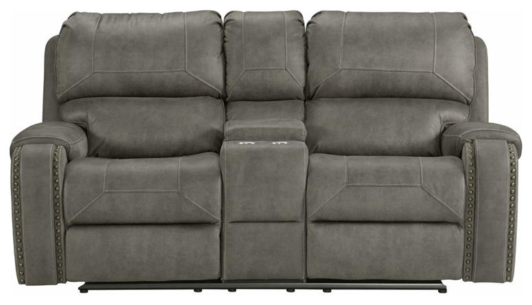 Sunset Trading Calvin 78 quotContemporary Fabric Dual Reclining Loveseat in Gray   Transitional   Loveseats   by Homesquare  Houzz