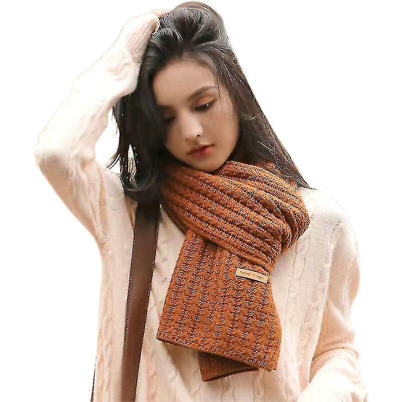 Women Scarf Solid Color Keep Warm Skin-friendly Woolen Yarn Knitted Winter Scarf For Outdoor Qinhai