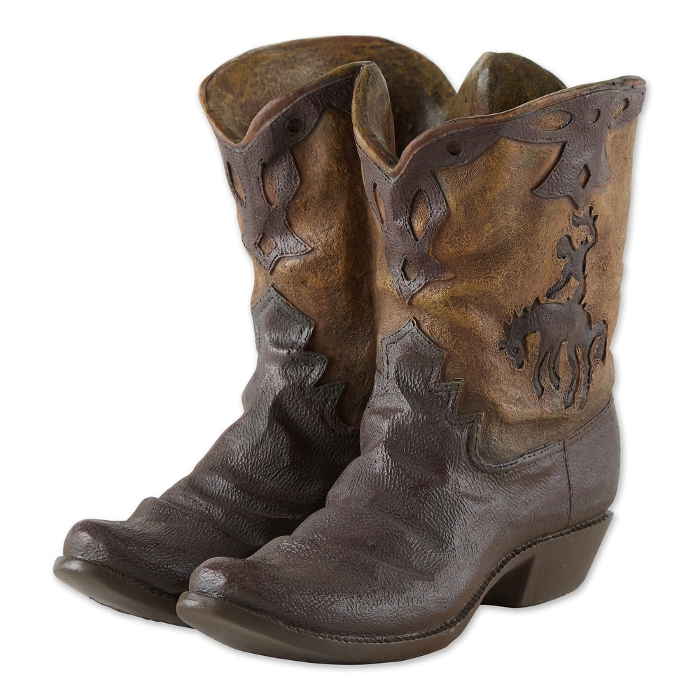 Cowboy Boots Garden Planter Pot   brown