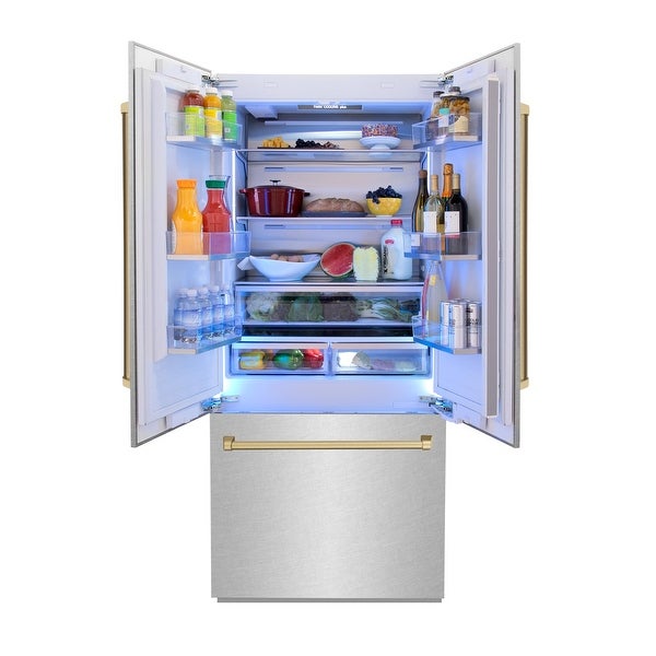 ZLINE 36” Autograph Edition 19.6 cu. ft. Built-in 3-Door French Door Refrigerator with Internal Water and Ice Dispenser