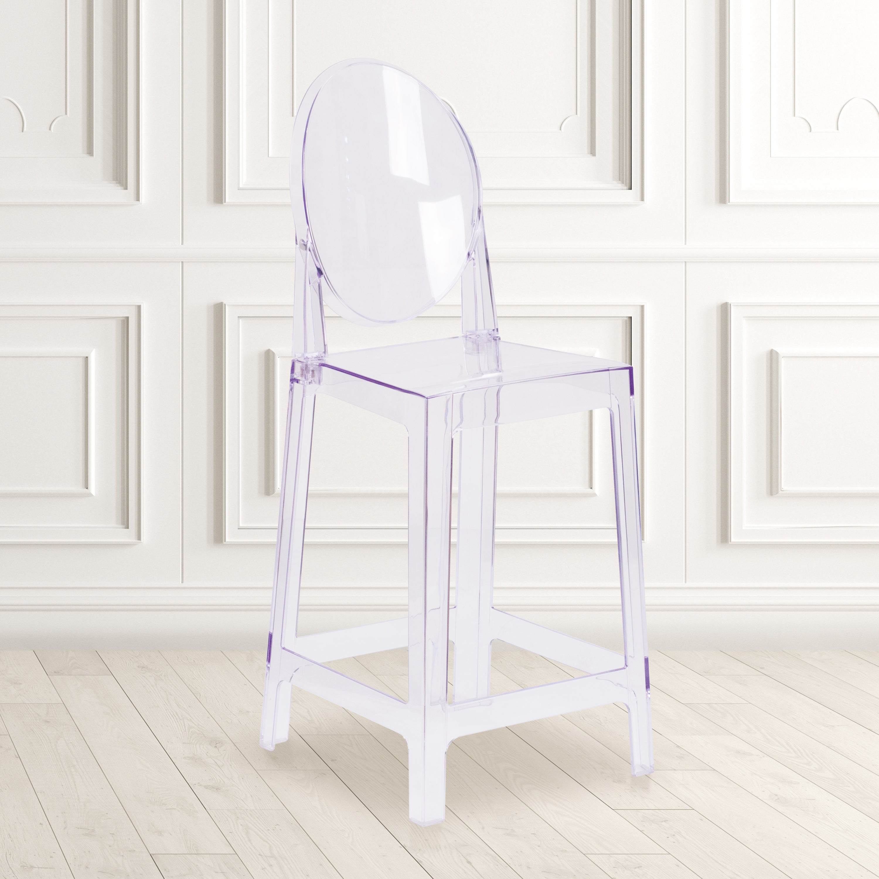 BizChair 4 Pack Ghost Counter Stool with Oval Back in Transparent Crystal