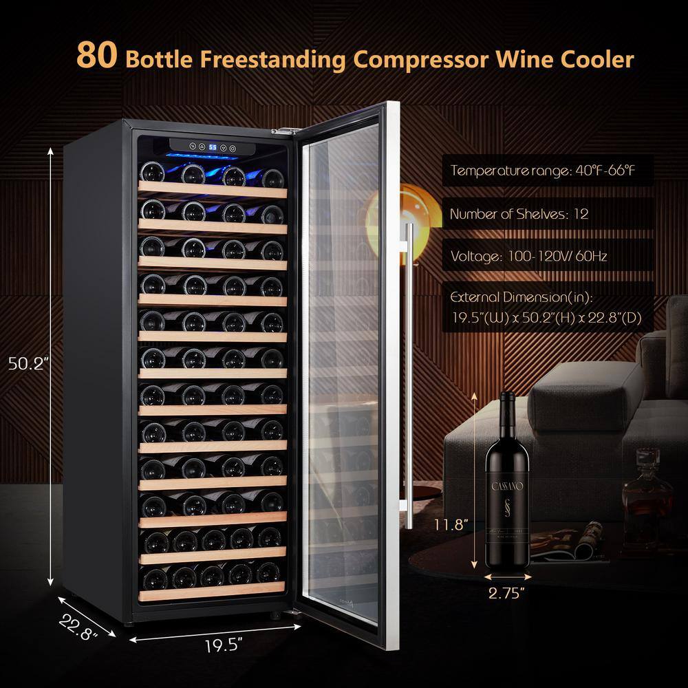 Kalamera 80 Bottle Single Zone Freestanding Compressor Wine Cooler KRC-85SZF