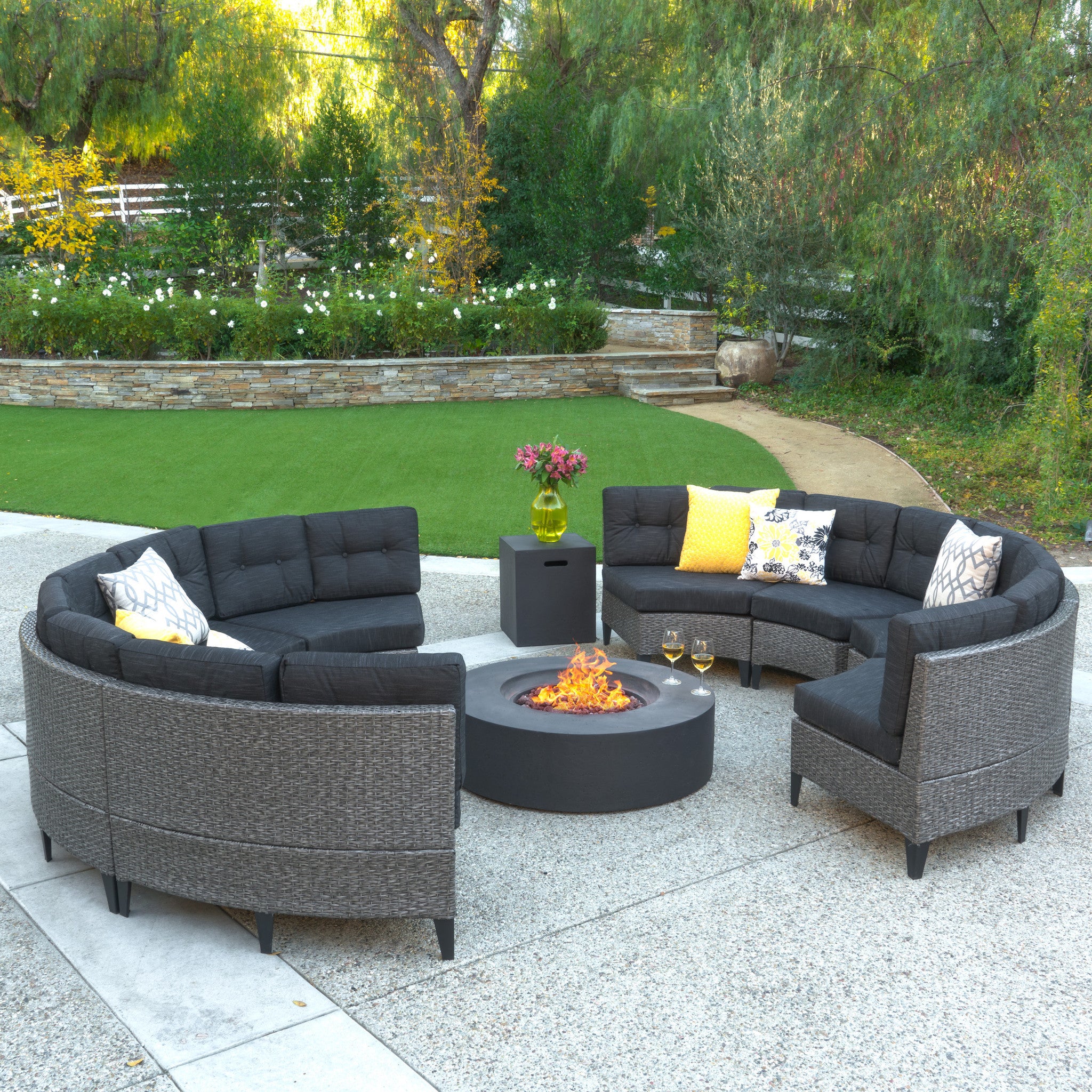 Nessett 10pc Outdoor Fire Pit Sectional Sofa Set