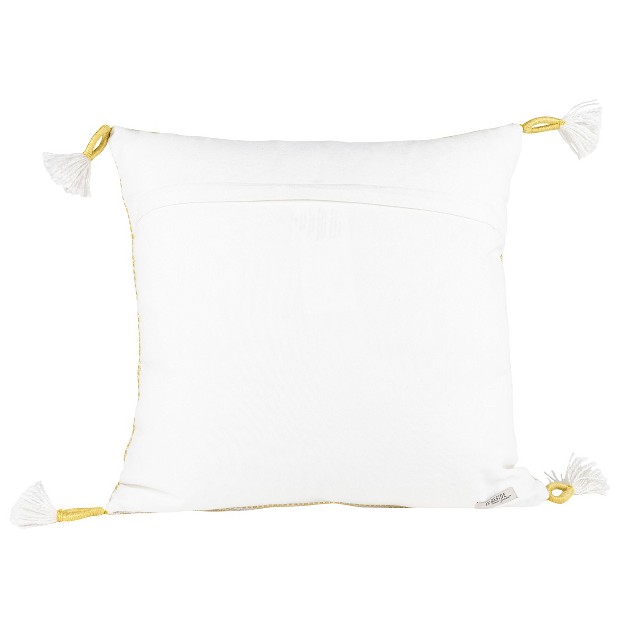 Yellow amp White 18x18 Hand Woven Filled Outdoor Pillow Foreside Home amp Garden