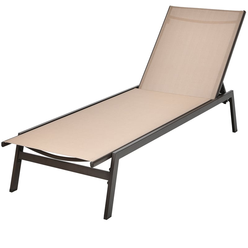 6-Position Fabric Chaise Lounge Chair Outdoor Sun Lounger for Pool Patio Deck Lawn