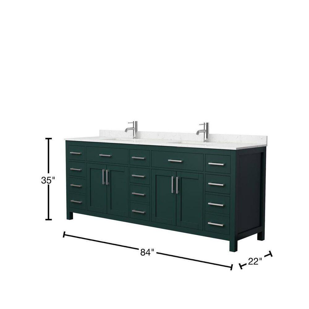 Wyndham Collection Beckett 84 in. W x 22 in. D x 35 in. H Double Sink Bathroom Vanity in Green with Carrara Cultured Marble Top WCG242484DGECCUNSMXX