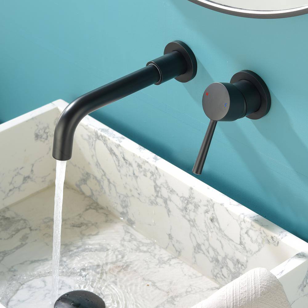 Miscool Single Handle Wall Mounted Bathroom Faucet in Matte Black FANKHD10G0909L