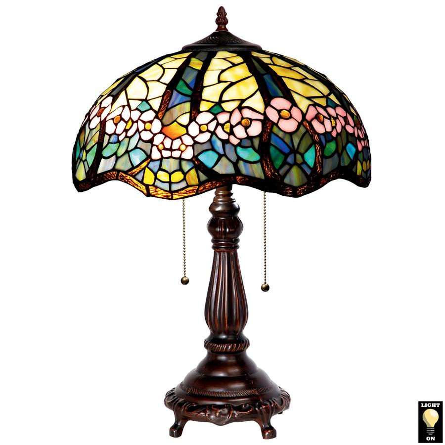 Design Toscano Pink Primrose Tiffany-Style Stained Glass Lamp