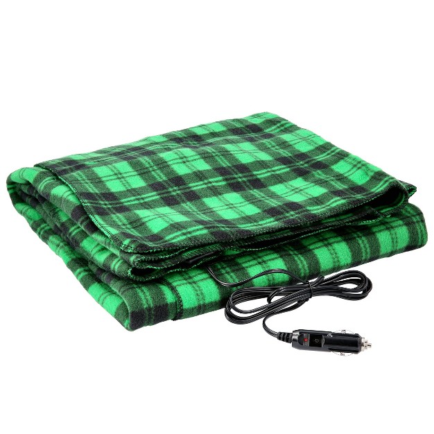 Stalwart 12v Heated Blanket For Cars Green Plaid