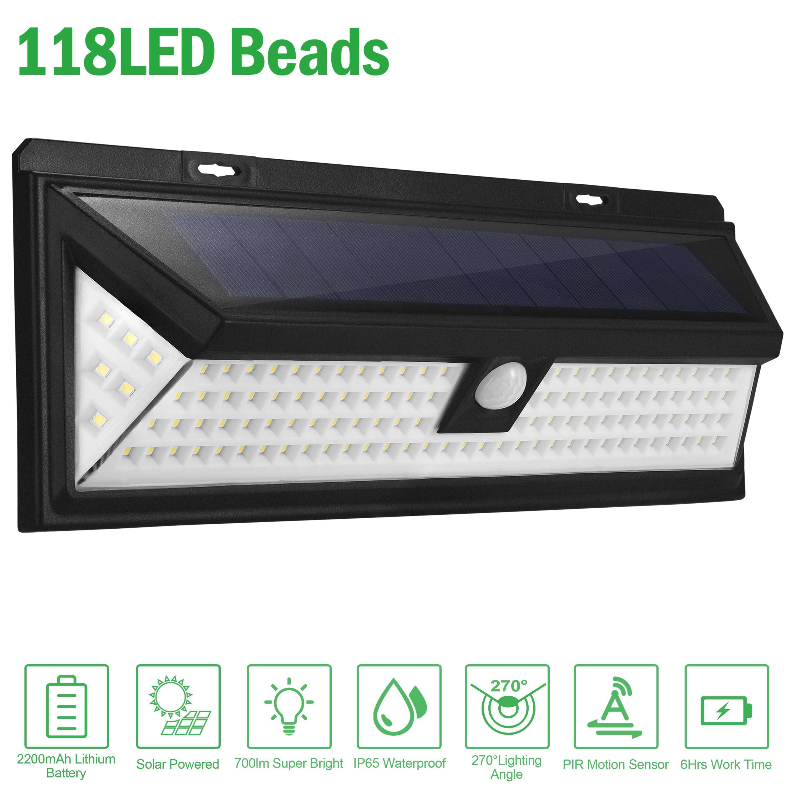 iMountek Solar Lights 118 LEDs Solar Wall Light Outdoor Motion Sensor Lamp IP65 Waterproof 120° Sensing 270°Wide Lighting Angle for Garage Garden Pathway