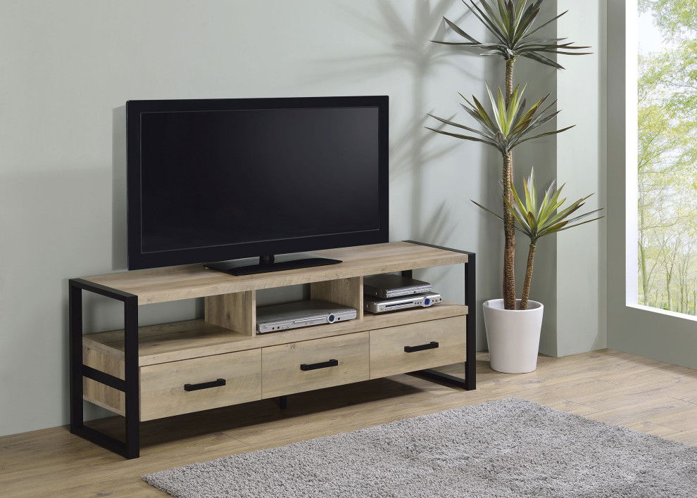 James 3 drawer Composite Wood 60 quotTV Stand Antique Pine   Modern   Entertainment Centers And Tv Stands   by Modon  Houzz