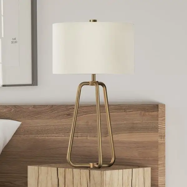 Bryan Golden Antique Brass Finish Table Lamp with Linen Shade