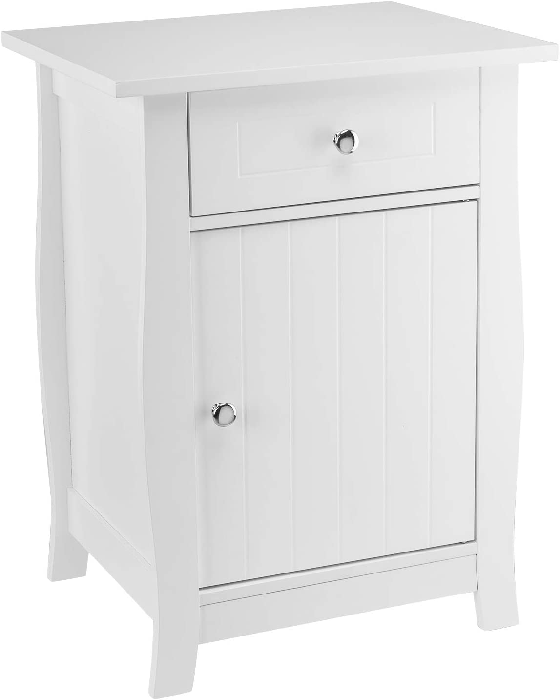 VINGLI White Nightstand with Drawers and Door, Bedroom Wood Bedside Table